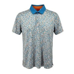 Redvanly Eaton Polo Shirt Medium Malibu Blue Orange Dot Golf Performance Stretch